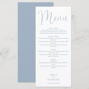 Menu Casamento de Script de Caligrafia Azul Dusty