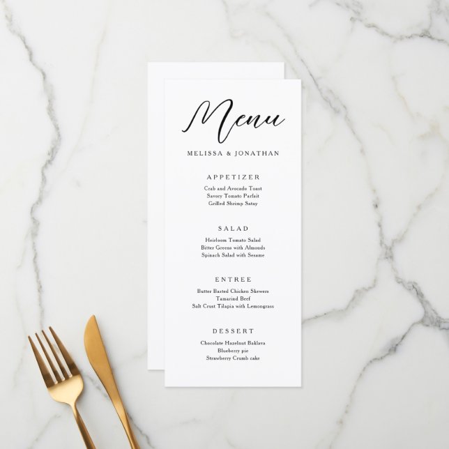 Menu Casamento de Script de Caligrafia Simples Moderno  (Frente/Verso In Situ)