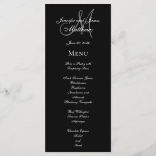 Menu Casamento de Script de Monograma da Cinza Neg
