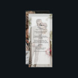 Menu Casamento de Script de Sobreposição de Foto Elegan<br><div class="desc">Uma simples design de casamento elegante com duas fotos. Esta design moderna contemporânea é ideal para todas as estações de Primavera, Verão, outono e Casamentos no inverno. Uma camada de olhar na moda vellum com tipografia de caligrafia negra. Um design de cardápio elegante com elementos simples modernos. Também estão disponíveis...</div>