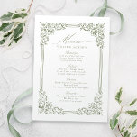 Menu Casamento de Script Elegante de Frame Verde Sage<br><div class="desc">Elegante design de fronteira de quadros ornamentais antigos com na moda em cores verdes,  menus simples e clássicos de casamento excelente para casamento clássico moderno,  casamento vintage romântico e casamento tradicional formal. Veja todas as peças correspondentes na coleção.</div>