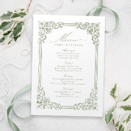 Menu Casamento de Script Elegante de Frame Verde Sage