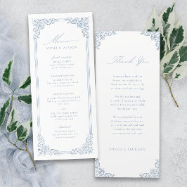 Menu Casamento de Script Elegante de Moldura Azul Dusty