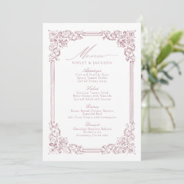 Menu Casamento de Script Elegante de Moldura Rosa Dusty