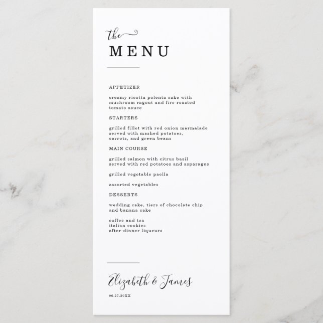 Menu Casamento de Script Elegante Simples (Frente)