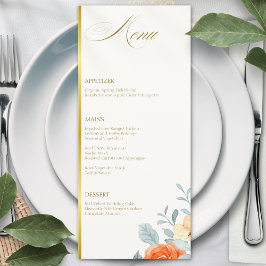 Menu Casamento de Script Floral Dourado Elegante