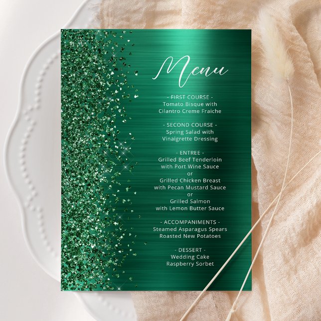 Menu Casamento de Script Glitter de Glam Verde Emerald (Criador carregado)