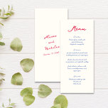 Menu Casamento de Script Manuscrito Colorido Whimsical<br><div class="desc">Este encantador menu de casamento ostenta uma letra manuscrita, brilhante e divertida, em tons espantosos de azul brilhante e rosa quente. A adição perfeita a qualquer celebração de casamento divertida e vibrante, este menu pode ser personalizado para atender às suas preferências pessoais. Pode ajustar facilmente a colocação do texto para...</div>