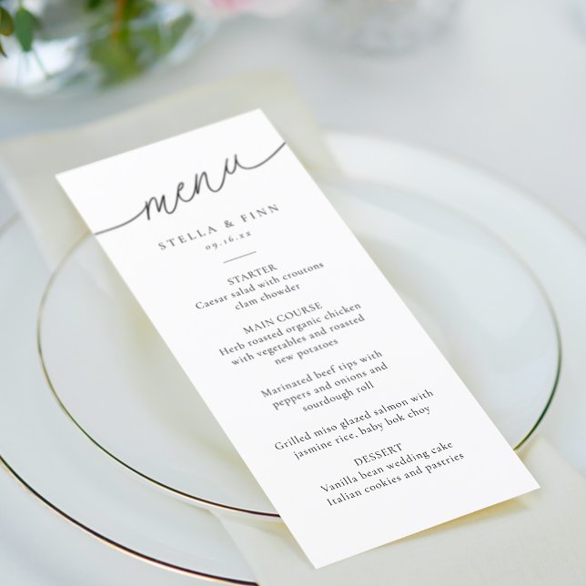 Menu Casamento de Script Minimalista Moderno (Modern Minimalist Script Wedding Menu)