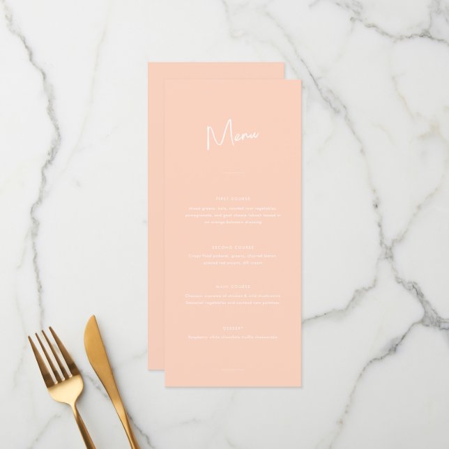 Menu Casamento de Script Mínimo Moderno de Peach (Frente/Verso In Situ)
