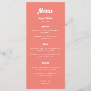 Menu Casamento de Script Moderno Cor-de-Rosa Coral