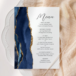 Menu Casamento de Script Moderno de Agate Dourado Azul