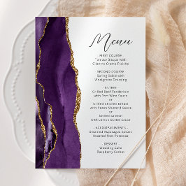 Menu Casamento de Script Moderno de Agate Dourado Roxo