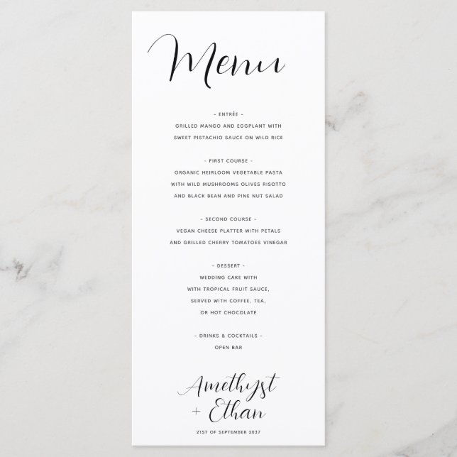 Menu Casamento de Script Moderno Elegante (Frente)