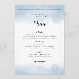 Menu Casamento de Script Preto com Cores Azuis Claras