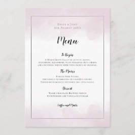 Menu Casamento de Script Preto com Cores d'Água Rosa Es
