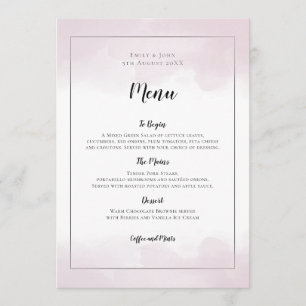 Menu Casamento de Script Preto com Cores d'Água Rosa Es