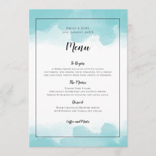 Menu Casamento de Script Preto com Molas Azuis Purist