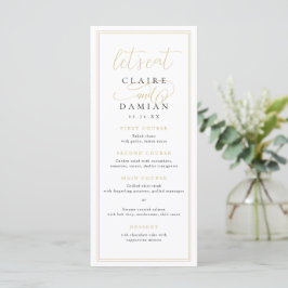 Menu Casamento de Script Romântico Dourado Simples Eleg
