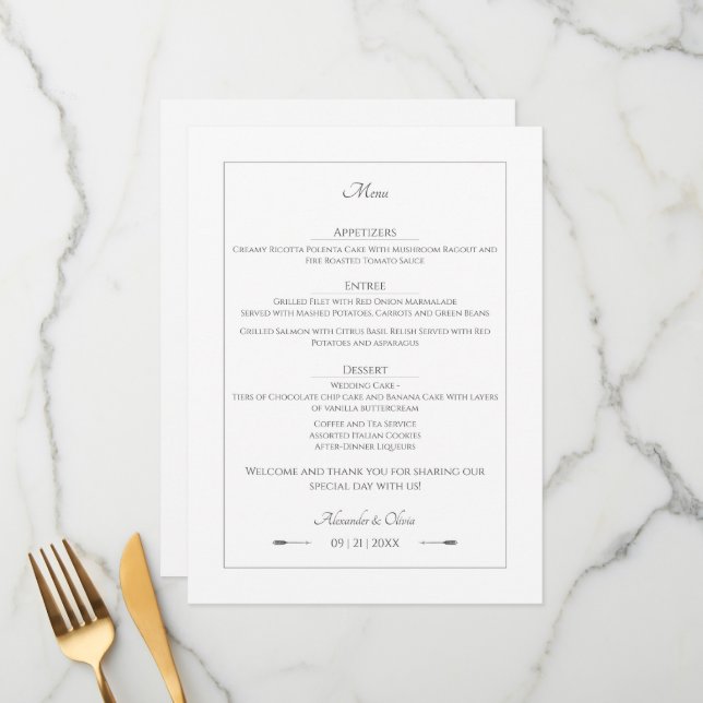 Menu Casamento de setas minimalista | Branco (Frente/Verso In Situ)