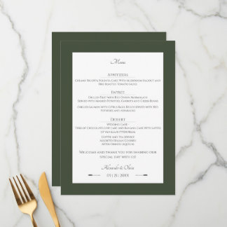 Menu Casamento de setas minimalista | Verde-oliva
