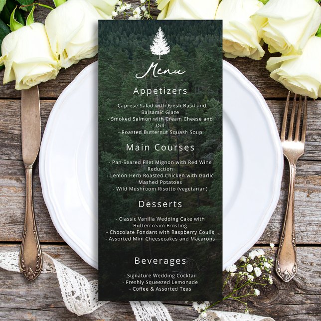 Menu Casamento de Silhouette Fir Tree da Floresta Russa (Criador carregado)