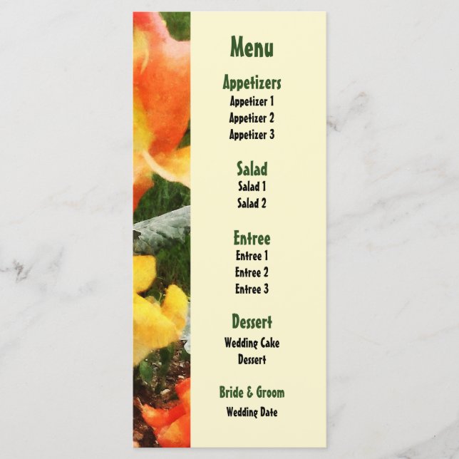 Menu Casamento de Snapdragons Coloridos (Frente)