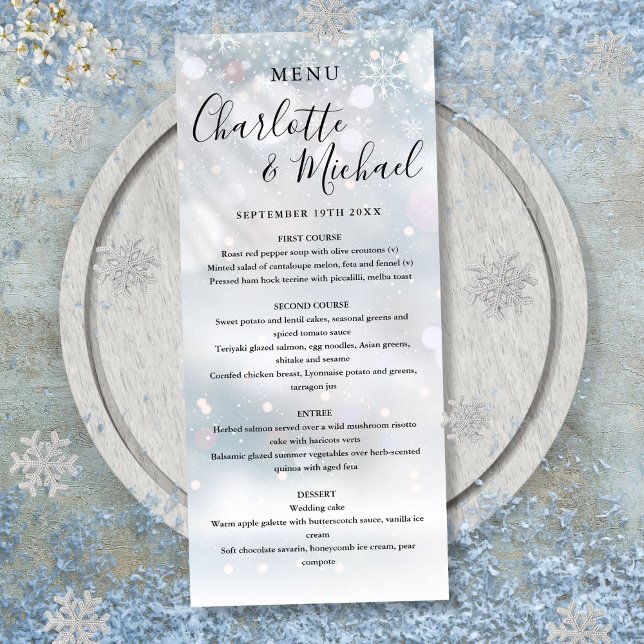 Menu Casamento de Snowflakes Signature (Winter Snowflakes Signature Script Wedding Menu)