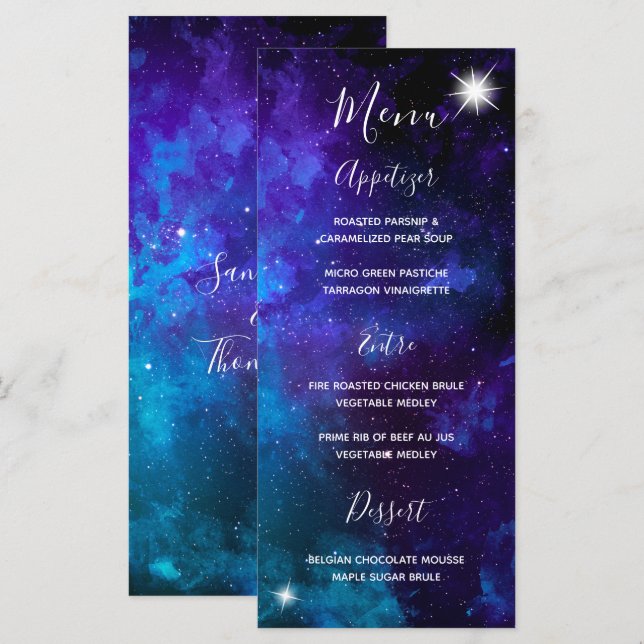 Menu Casamento de Star Light Blue Sky (Frente/Verso)