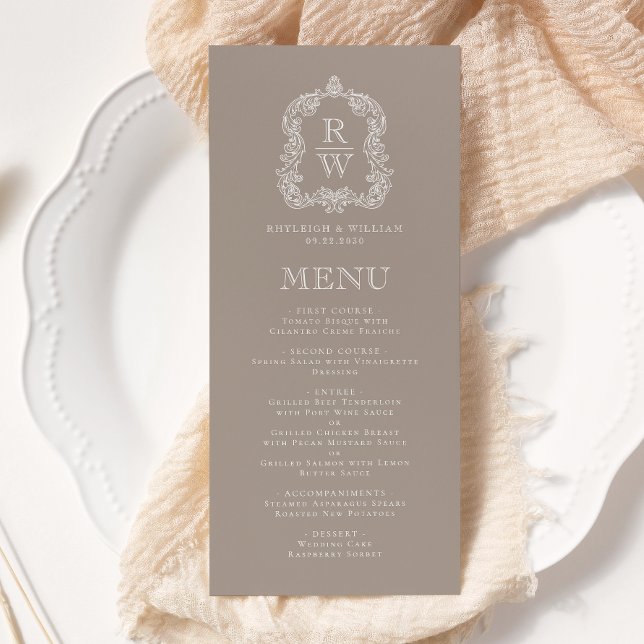 Menu Casamento de Taupe do Monograma Elegante (Criador carregado)
