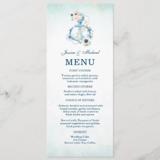 Menu Casamento de Teal Beach com Âncora Floral de Water