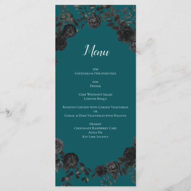 Menu Casamento de Teal Rosa Negro (Frente)