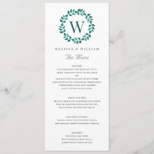 Menu Casamento de Teal Verde Botânico Monograma Elegant