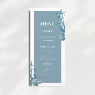Menu Casamento de Tema de Praia do Shell Azul Costeiro