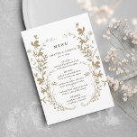 Menu Casamento de terra da Silhouette Wreath de Tan & W<br><div class="desc">Este elegante cardápio de casamento apresenta flores silvestres como uma coroa e iniciais no verso. Para uma personalização mais avançada deste design,  clique no BOTÃO FERRAMENTA DESIGN AZUL acima! Itens correspondentes também estão disponíveis.</div>