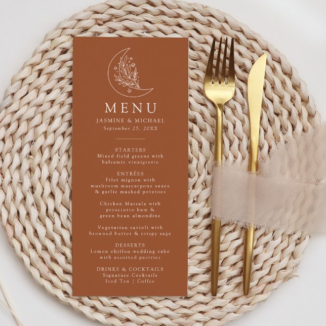 Menu Casamento de Terracota Lua e Estrelas Elegantes (Criador carregado)