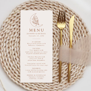 Menu Casamento de Terracota Lua e Estrelas Elegantes
