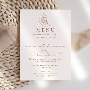 Menu Casamento de Terracota Lua e Estrelas Elegantes