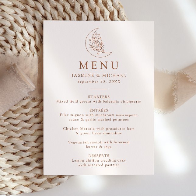 Menu Casamento de Terracota Lua e Estrelas Elegantes (Criador carregado)