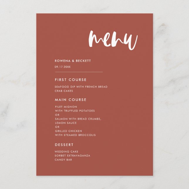 Menu Casamento de Terracota Moderna (Frente)