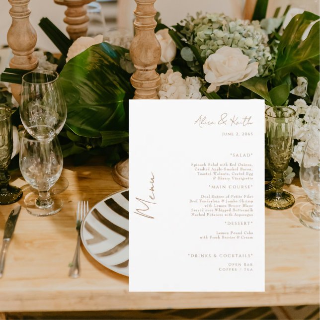 Menu Casamento de texto dourado elegante branco (Criador carregado)