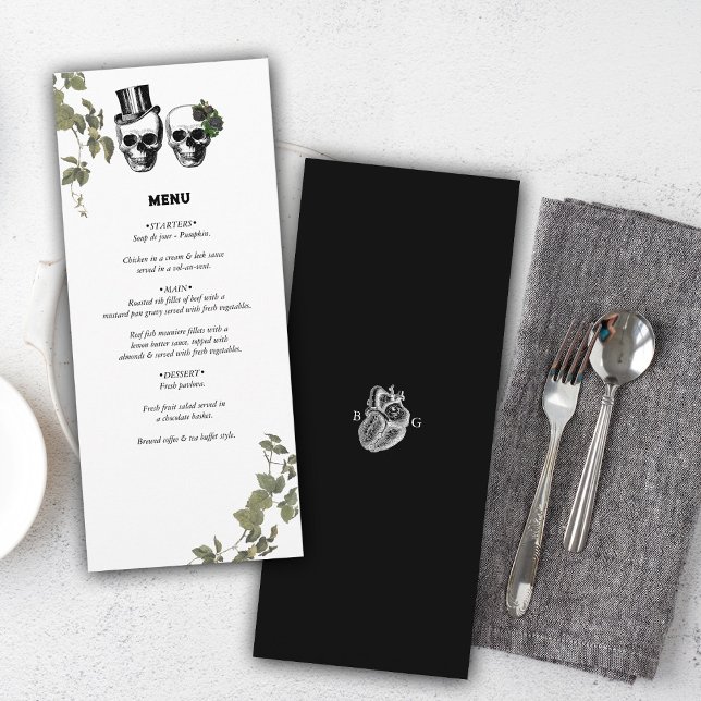 Menu Casamento de Til Death Gothic Heart Floral Skulls (Til Death Gothic Heart Floral Skulls Wedding Menu)