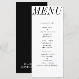 Menu Casamento de Tipografia Branca Preta Contemporânea