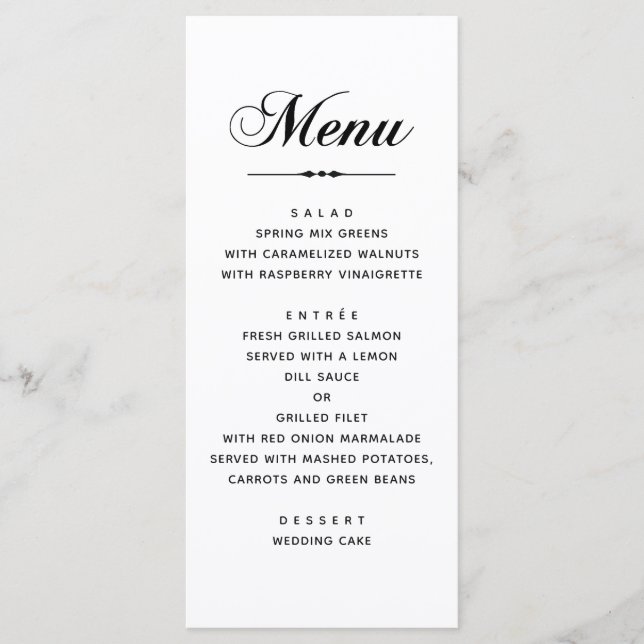 Menu Casamento de tipografia clássica elegante preto e  (Frente)