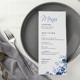Menu Casamento De Toile Azul Floral Francês Elegante