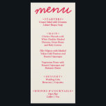 Menu Casamento de Trendy Moderno com Brilho Colorido Fu<br><div class="desc">Um retro fedorento,  moderno e brilhante menu de janto de casamento. Que apresenta modelo design de chic de fundo cremoso vintage e tipografia magenta vermelha e menu escrito à mão em vermelho. Perfeito e compatível com toda a suíte.</div>