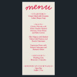 Menu Casamento de Trendy Moderno com Brilho Colorido Fu<br><div class="desc">Um retro fedorento,  moderno e brilhante menu de janto de casamento. Que apresenta modelo design de chic de fundo cremoso vintage e tipografia magenta vermelha e menu escrito à mão em vermelho. Perfeito e compatível com toda a suíte.</div>