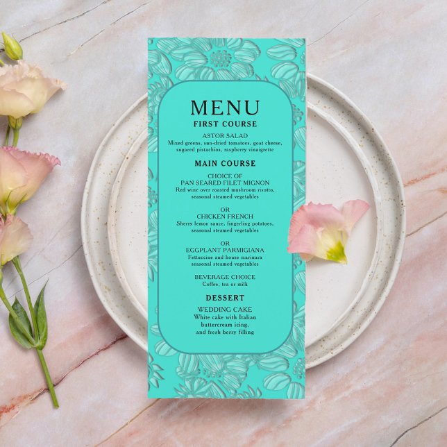 Menu Casamento de Turquesa Floral Romântica das Visitas (Romantic Daisies Floral Turquoise Wedding Program Menu)
