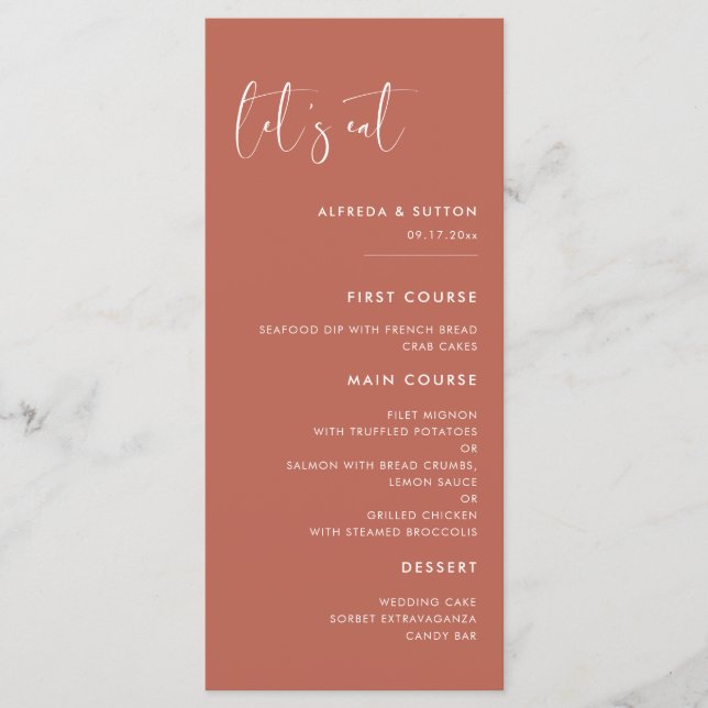 Menu Casamento de Vamos de argila vermelha elegante e m (Frente)