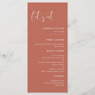 Menu Casamento de Vamos de argila vermelha elegante e m